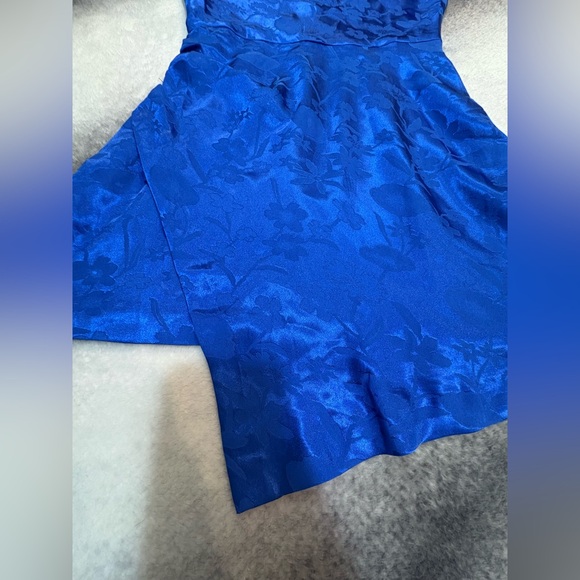 NWOT Lulus Fabulously Fun Royal Blue Satin Jacquard‎ Faux-Wrap Mini Dress Small - Picture 7 of 10